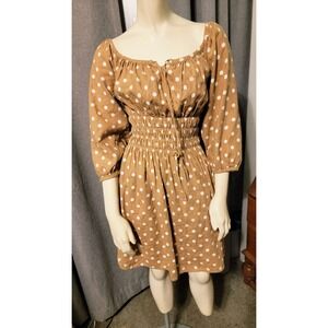 Polka Dot Milkmaid Dress Balloon Sleeve Velvet Heart  Sz S Coquette Yellow White